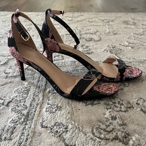Black & pink floral heels